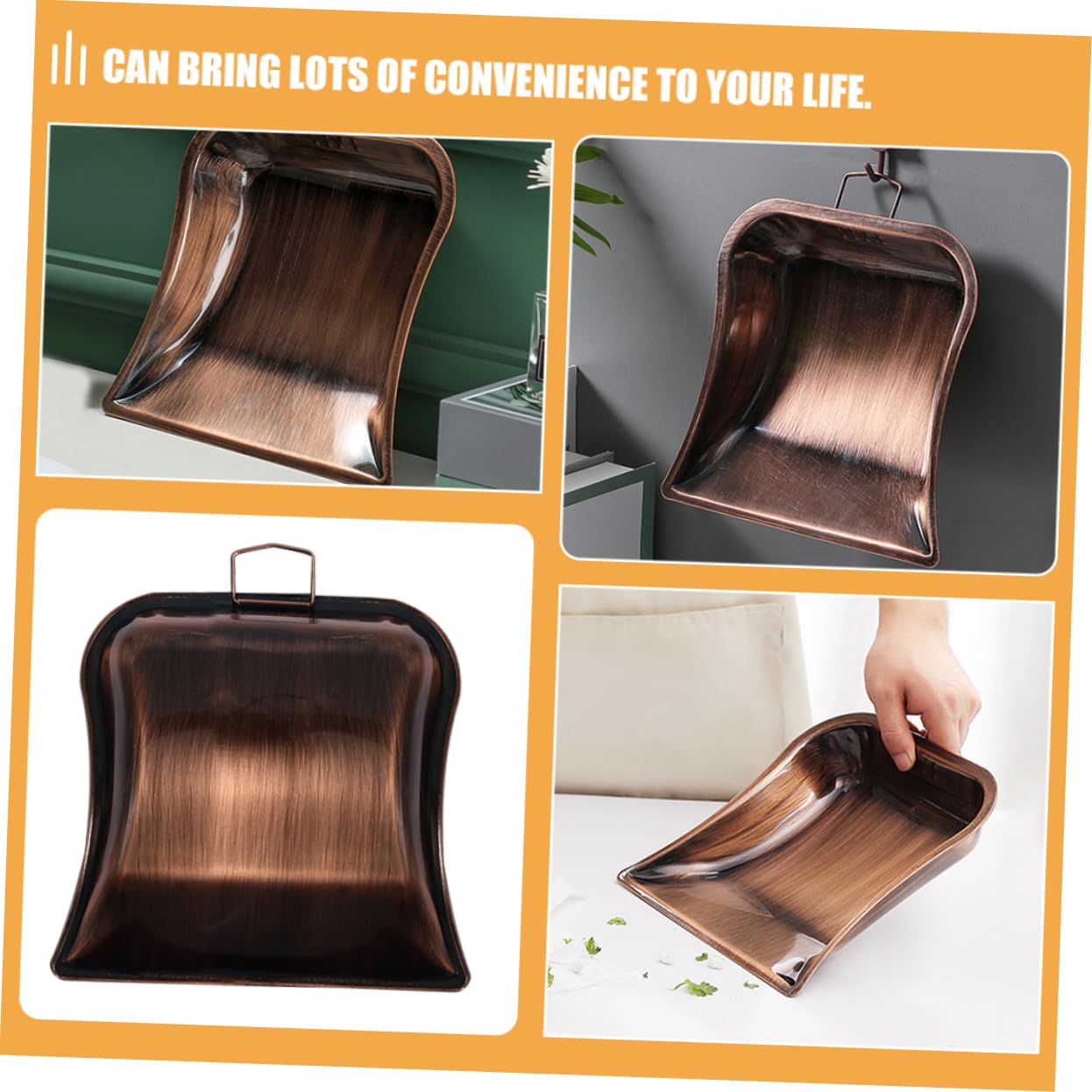 PRETYZOOM Jumbo Dust Pan Red Bronze Heavy Duty Metal with Hanging Hook Ideal for Household Industrial and Table Cleaning