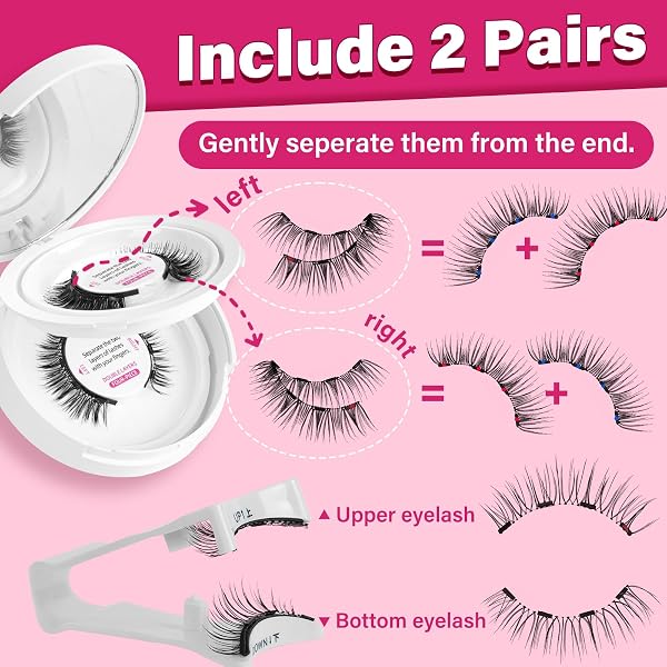 Magnetische Wimpern Magnet Lashes Natürlicher Wiederverwendbare Kein Kleber No Glue or Eyeliner Easy to Wear 4 Magnetpunkte sind stärker Augenform geeignet(2Paare,Fondness+Pride) - 2