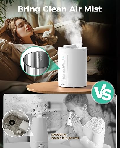 Miniatura 4 de Humidificadores de niebla cálida y saludable para dormitorio, humidificador de acero inoxidable de 100 onzas, fácil de limpiar, humidificador de