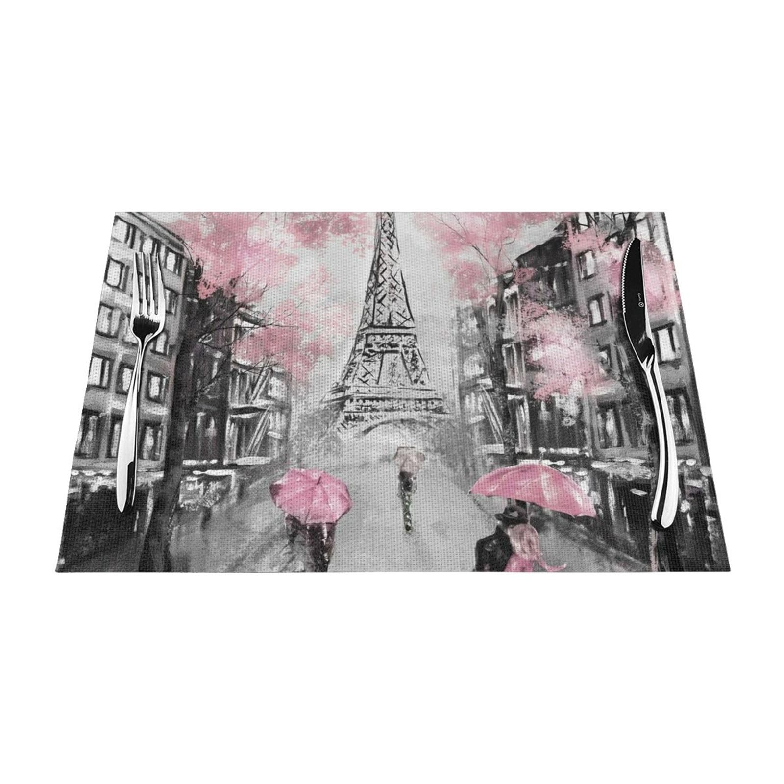 Sets de table tissés antidérapants et lavables Paris Rose pour protéger vos meubles