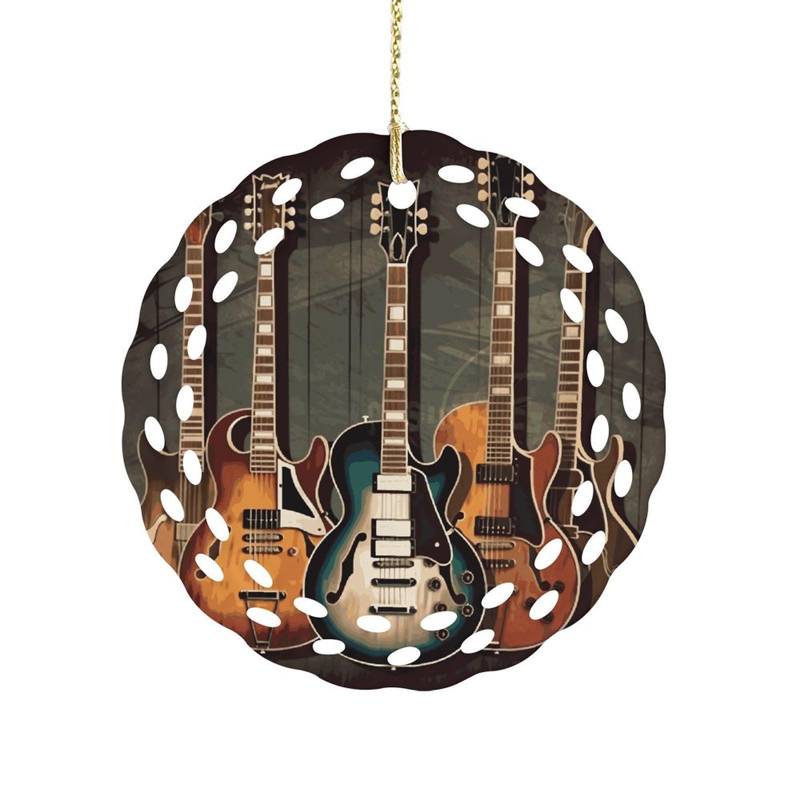 Btcowzrv Style Guitars Art Ceramic Ornament,Round Ornaments With Hole Easy To Hang,Hanging Ornament For Wedding Party Home Window Garden Christmas Day Decor