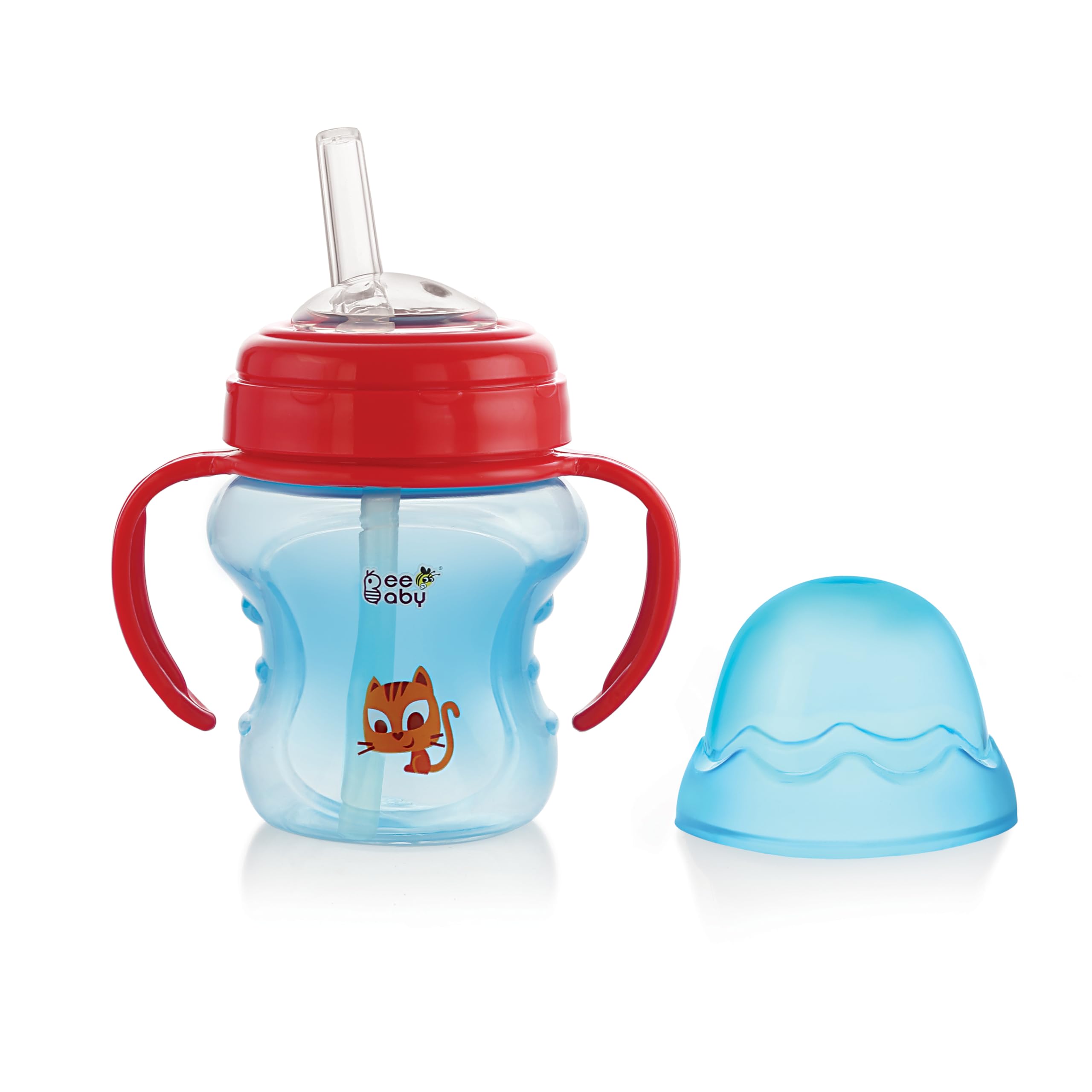 BeeBaby Flexee Silicone Straw Sippy Cup 150ml | Weighted Straw Training Sipper Cup with Easy Grip Handles | Leak Proof BPA Free Transition Cup | Spill Proof Bite Resistant Straw Drinking Cup - Blue-image-26