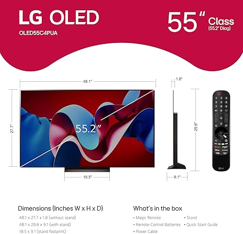 Miniatura 2 de LG 55 pulgadas Class OLED evo C4 Series Smart TV 4K procesador pantalla plana con control remoto mágico alimentado por IA con Alexa incorporado