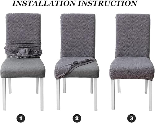 Miniatura 6 de Juego de 6 fundas elásticas para sillas  Fundas extraíbles para sillas de comedor, fundas protectoras de terciopelo lavables a prueba de polvo