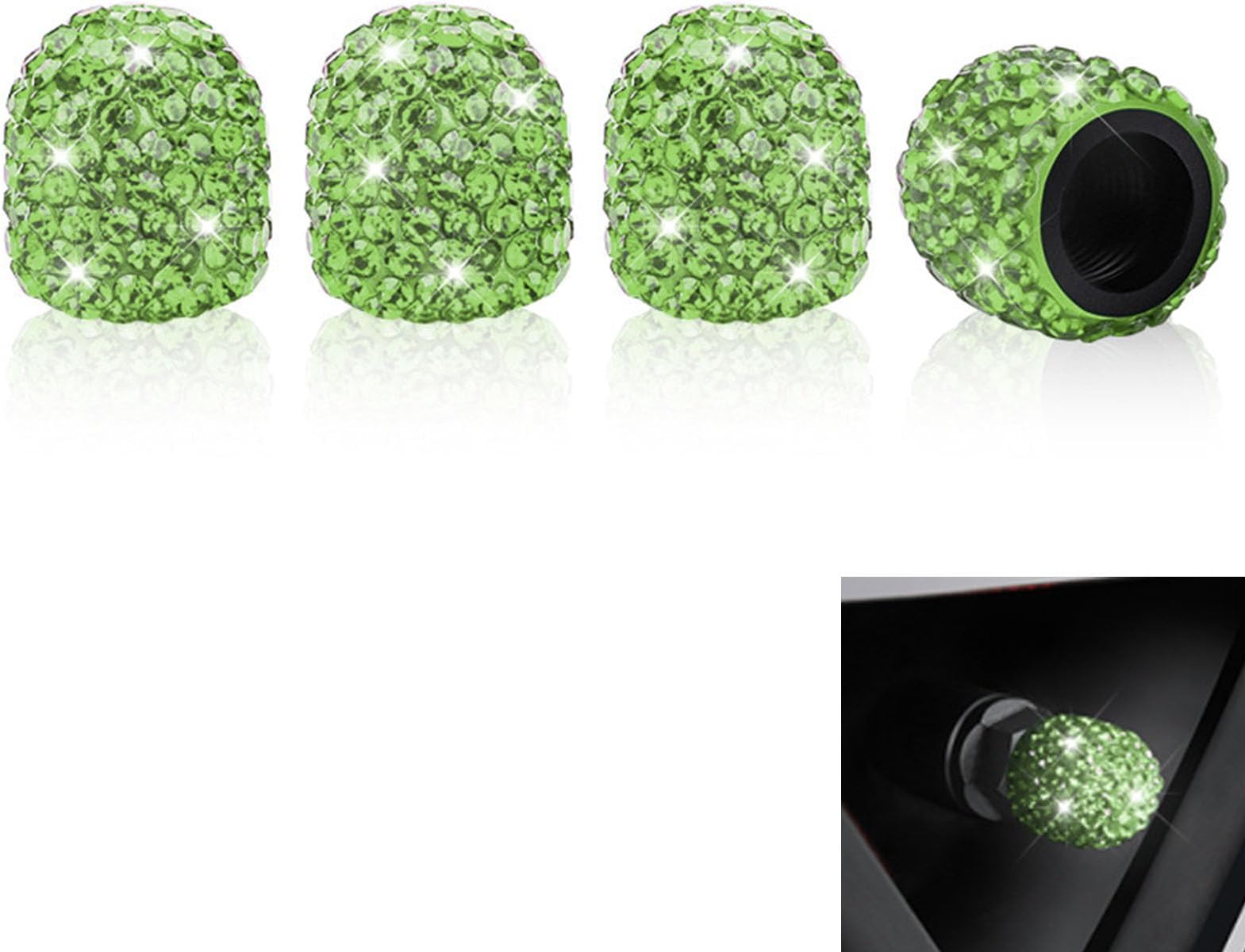 4Pcs Crystal Tyre Valve Stem Caps for Smart Brabus, Motor Vehicle Wheel Air Dust Covers Shiny Rhinestone Decoration Accessories,Green