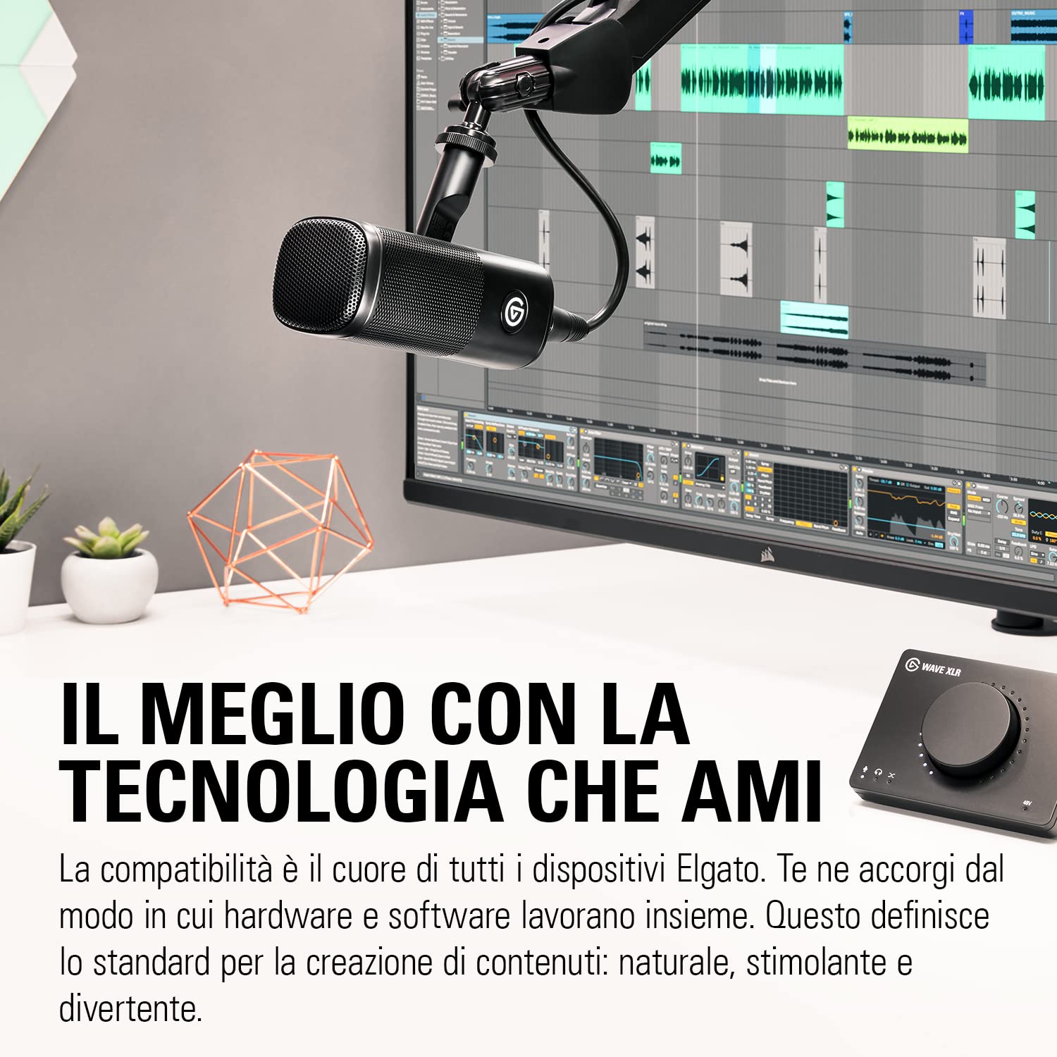 Elgato Wave DX - Microfono XLR dinamico, schema cardioide, riduzione rumore, ottimizzato per la voce per podcast, streaming, trasmissioni, non richiede amplificatori, per tutte le interfacce, Mac, PC
