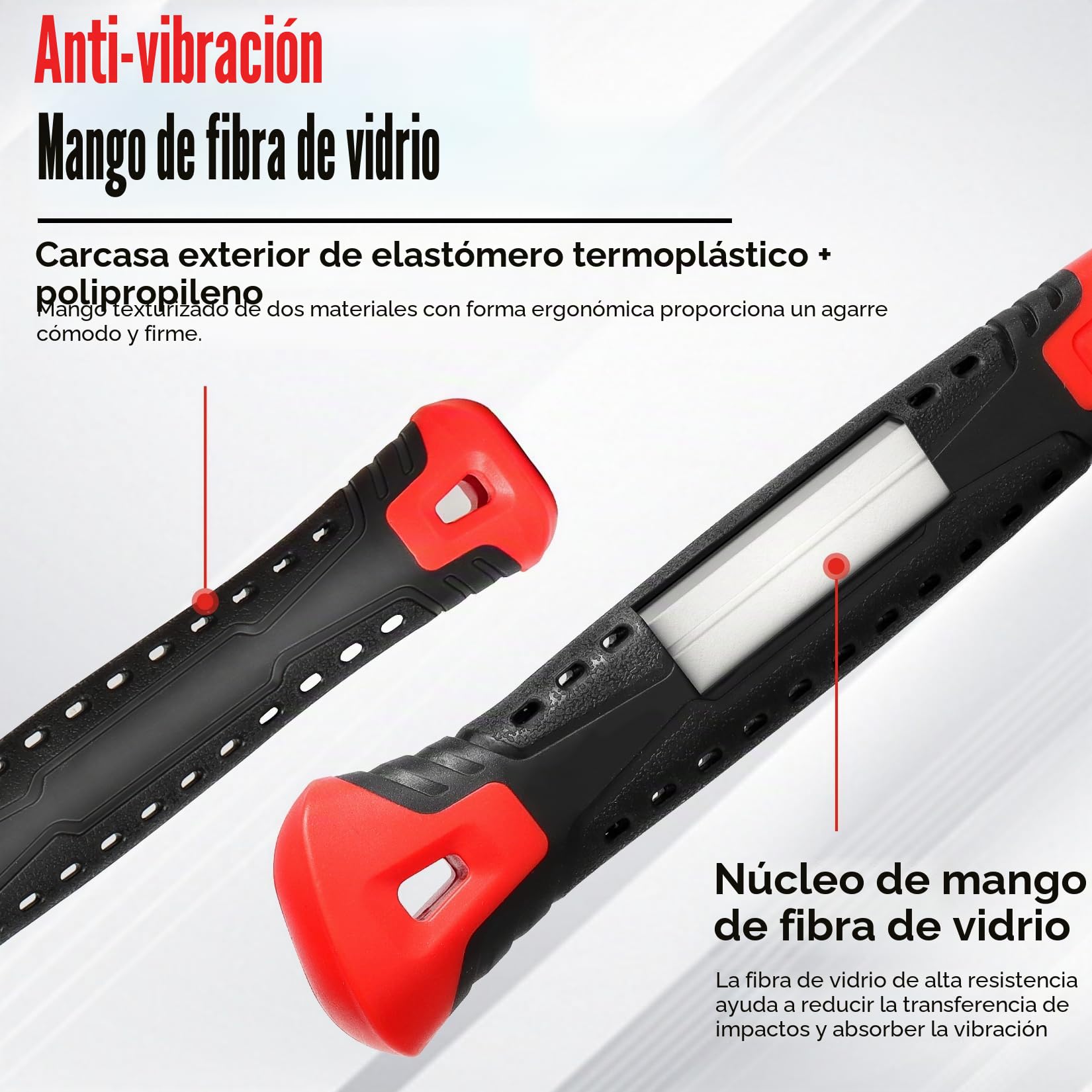 SHALL Juego de martillos de goma de 2 piezas, mazo de goma de 16 oz y mazo suave de doble cara de 40 mm, mango de fibra de vidrio a prueba de golpes con agarre acolchado