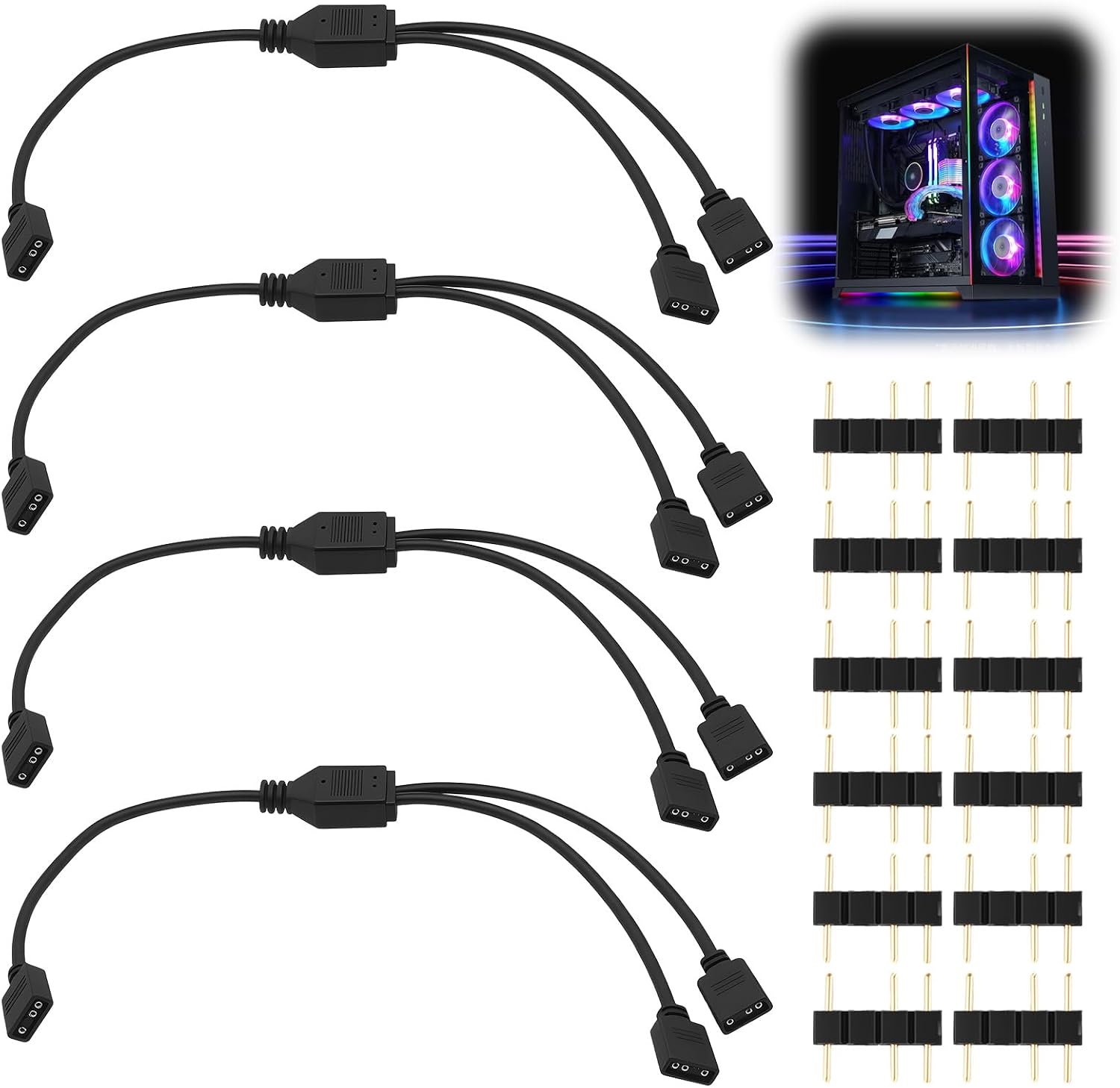 4 Pcs 5V 3-Pin ARGB Extension Cable, ARGB 1-to-1 Female to Female Cable Extension PC for Computer Case Fans and Addressable LED Strips, RGB Splitter Cord (ARGB Extension Cable)