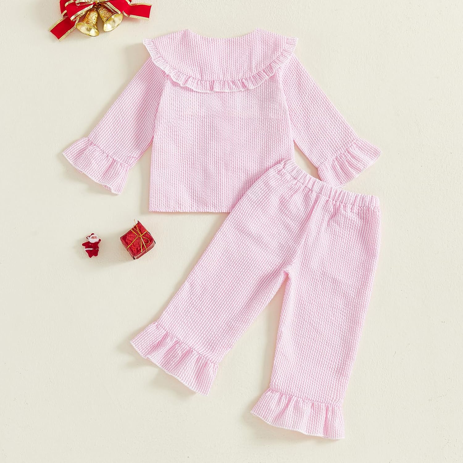 VISGOGO Toddler Girl Christmas Outfits Long Sleeve Holly Jolly Pullover + Bow Tree Print Flare Pants 2 Pcs Clothes Set - Image 7