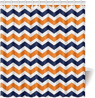 FUNNY KIDS' HOME Navy Deep Blue Orange Patterns - Personalize Custom Bathroom Shower Curtain Waterproof Polyester Fabric 66(w) x72(h) Rings Included