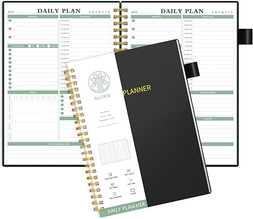 Agenda diaria sin fecha, agenda diaria, agenda sin fecha, agenda diaria en espiral con seguimiento de comidas, cita, horario por hora, bolsillo,