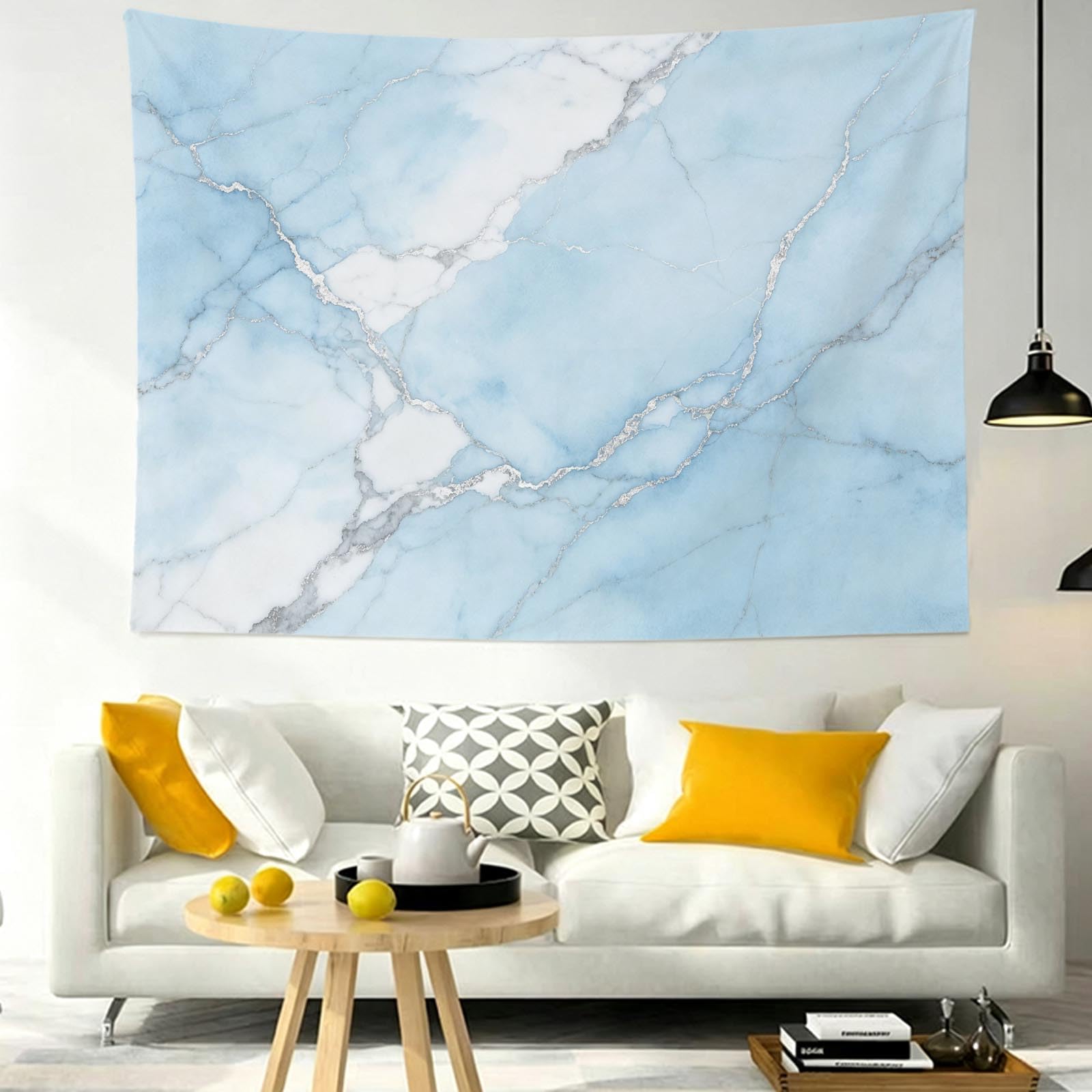 Arazzo da Parete Marmo Azzurro Lusso in Tessuto, 240x260 cm
