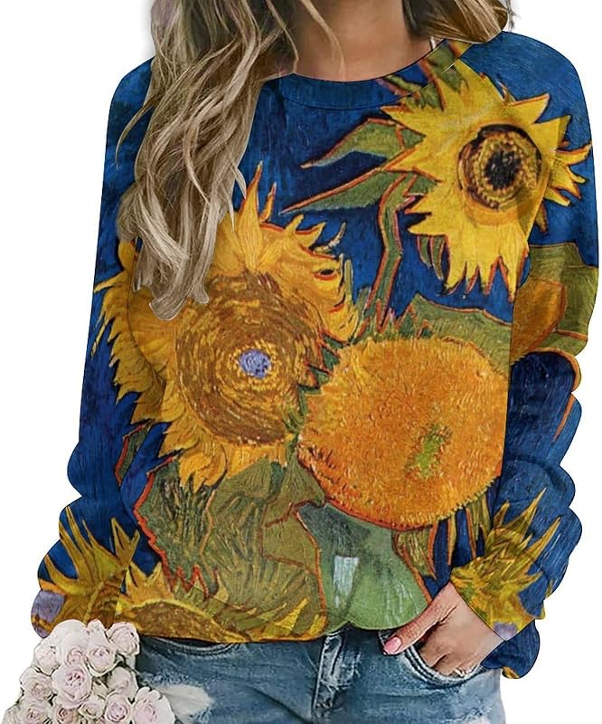 Women's Van Gogh Oil Painting Printed Graphic Sweatshirts Crewneck Long Sleeve Shirts Casual Pullover Tops