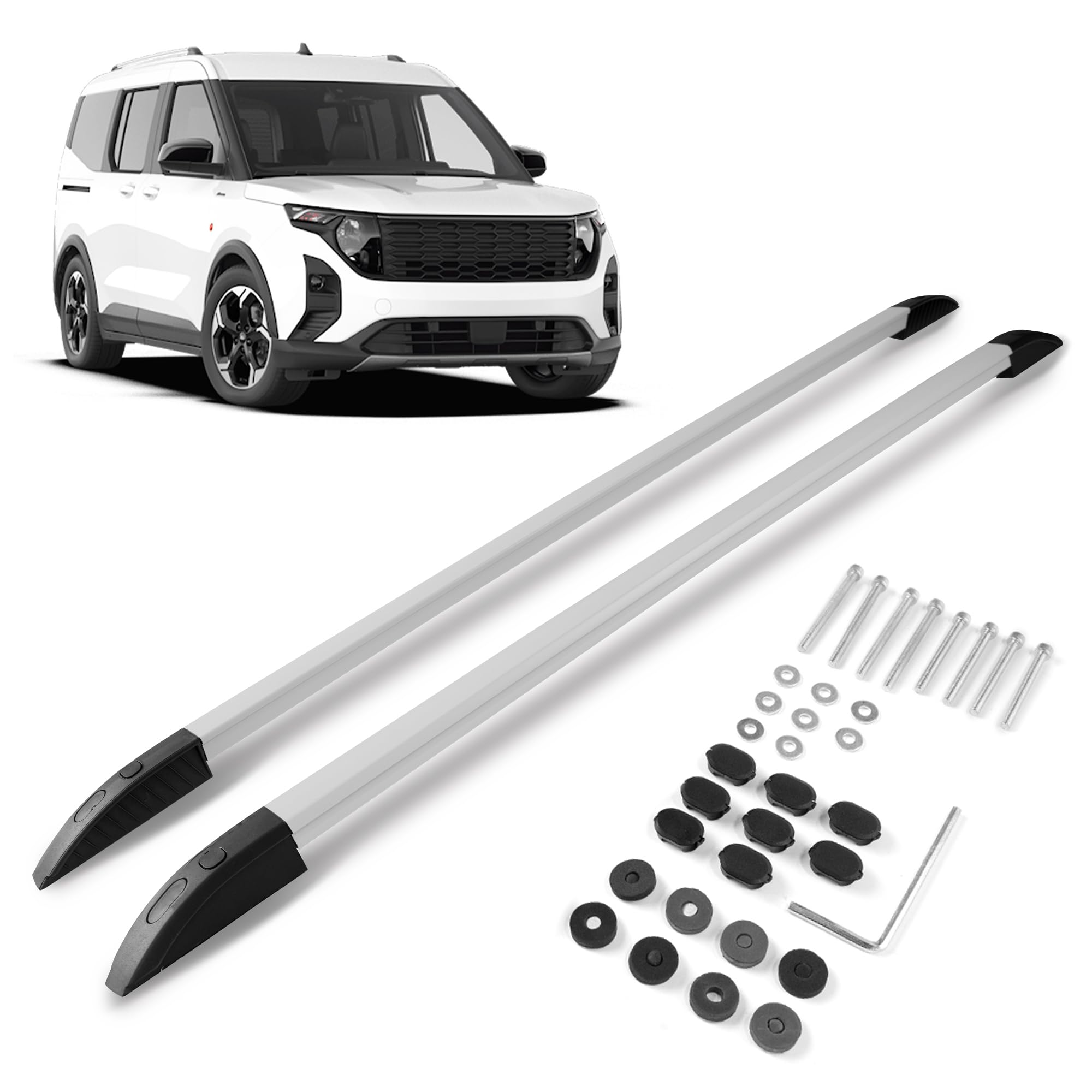 CHROMEMASTER | Barras Portaequipajes, Rieles de Techo Compatible con Ford Tourneo Courier 2023+; Se Utilizan para el Montaje de Portaequipajes de Techo, Cajas de Techo o Portabicicletas; Aluminio
