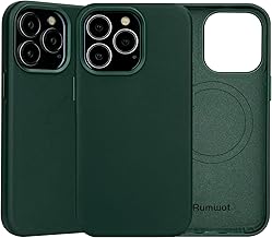 for iPhone 15 Pro Max Leather Case Compatible with MagSafe (Green) | Genuine Full Grain Leather | Magnetic | Slim Fit | Wireless Charging | Metal Buttons Camera Bezel | Drop Scratch Resistant