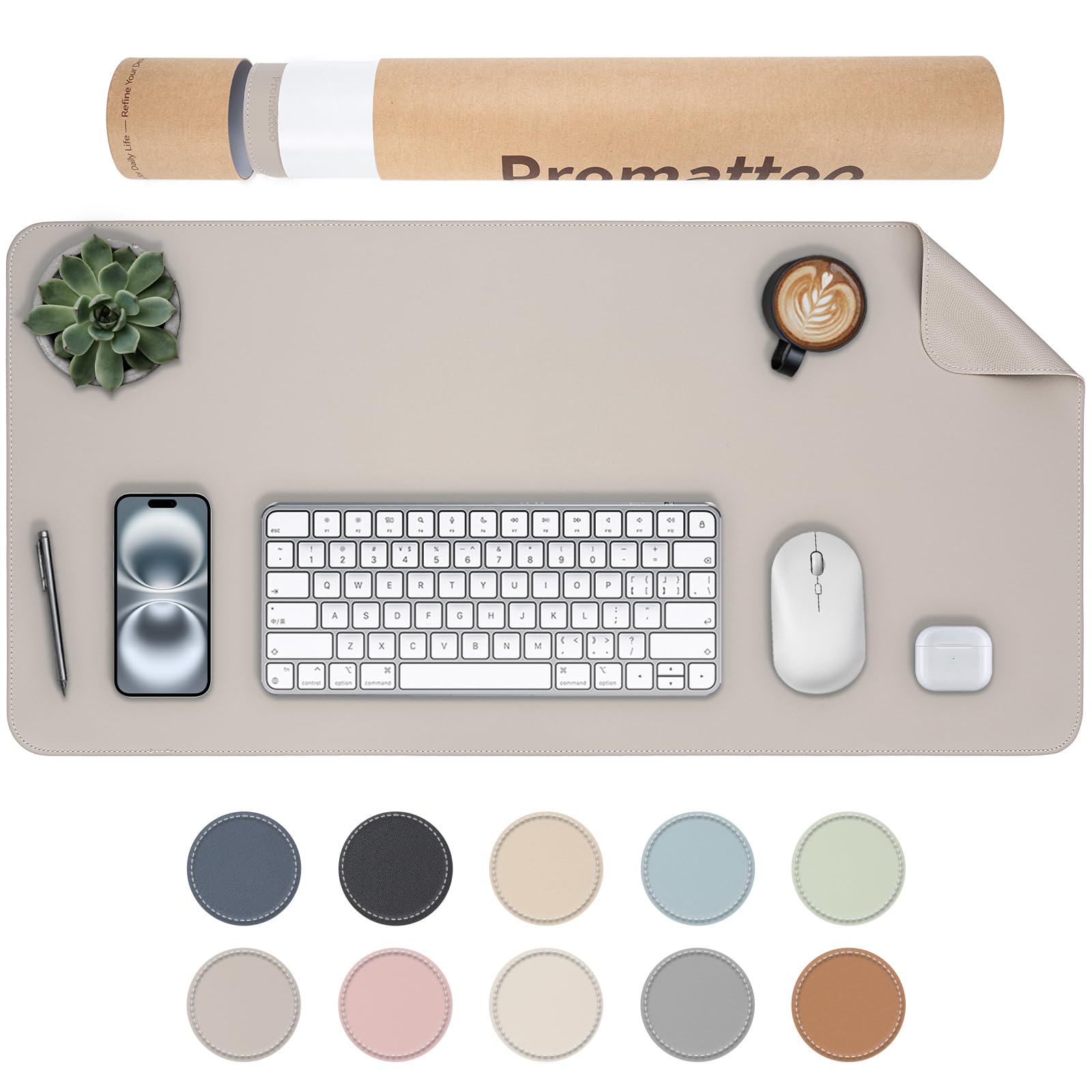 PROMATTOO XXL Schreibtischunterlage aus veganem Leder – Rutschfest, geruchsfrei & wasserabweisend – Edle Laptop-Matte mit Geschenkverpackung für Büro, Homeoffice & mehr – Keine störenden Kanten!