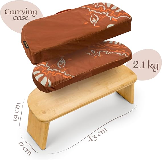 Zaveur Bamboo Meditation Bench with Cushion - Foldable Bench for Multiple Seating Angles - Kneeling Chair Meditation Stool - Yoga Chair Prayer Bench for Deeper and Longer Meditation - Brown