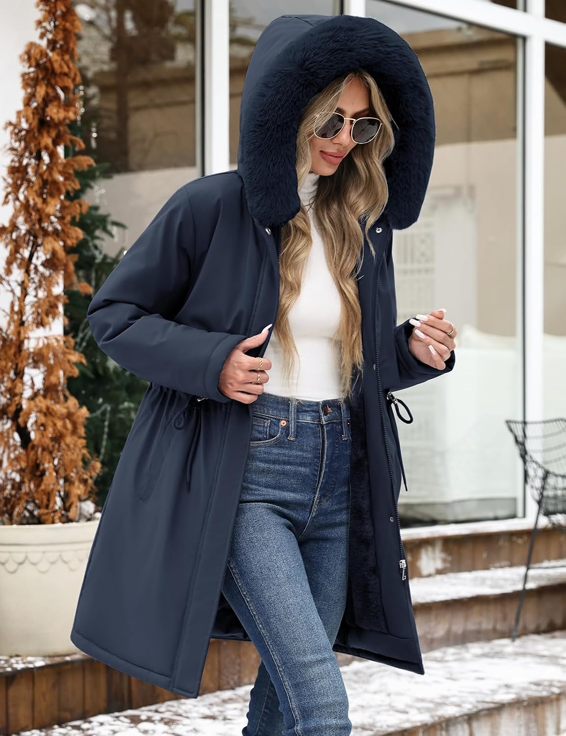 Tuopuda Women's Fleece Lined Warm Parka Jacket Long Slim Fit Winter Coat