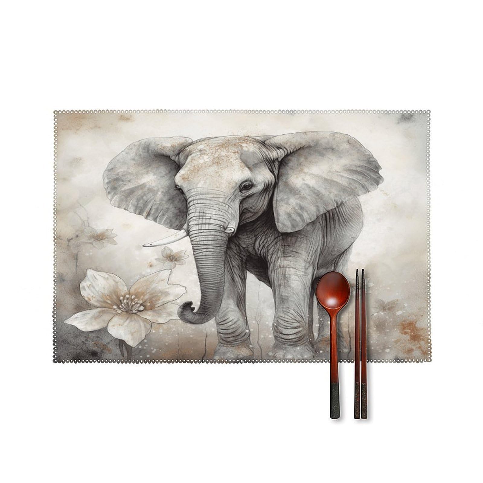 Animals Cute Elephant Placemats Set of 6 Heat Resistant Non-Slip Place Mats Washable Wipeable Table Mats Elegant Farmhouse Placemat for Kitchen Dining Outdoor Party Table Decor