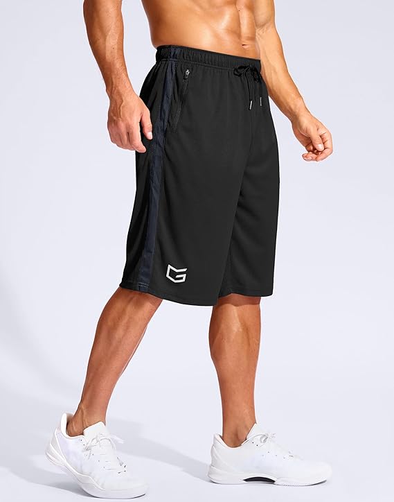 G Gradual Men's 11 Long Basketball Shorts with Zipper Pockets Drawstring Mesh Lightweight Gym Athletic Shorts for Men