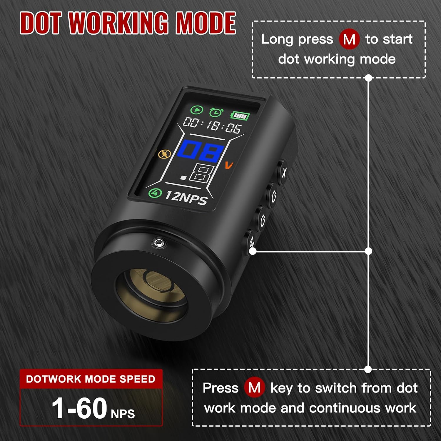 Wormhole Tattoo Gun Tattoo Kit Smart Tattoo Pen With Dot Working Mode, JUMP-START MODE, Memory And Timing Function Wireless Aluminum Alloy Tattooing Equipment For Professional Artists - Black WTK0060