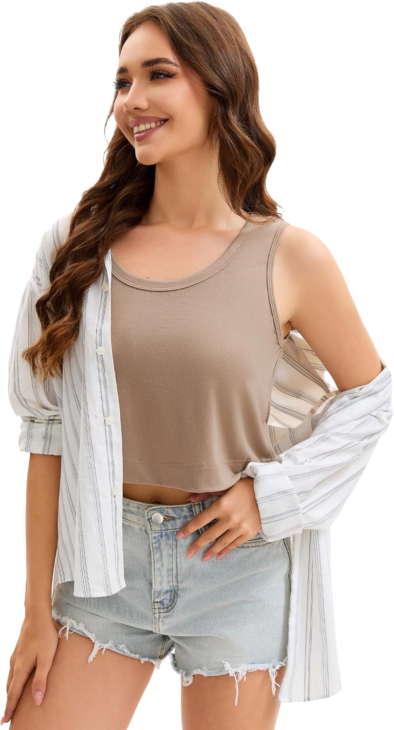 Womens Crop Tops Summer Loose Cropped Tank Top Casual Sleeveless Basic Tuinc Shirts - Image 5