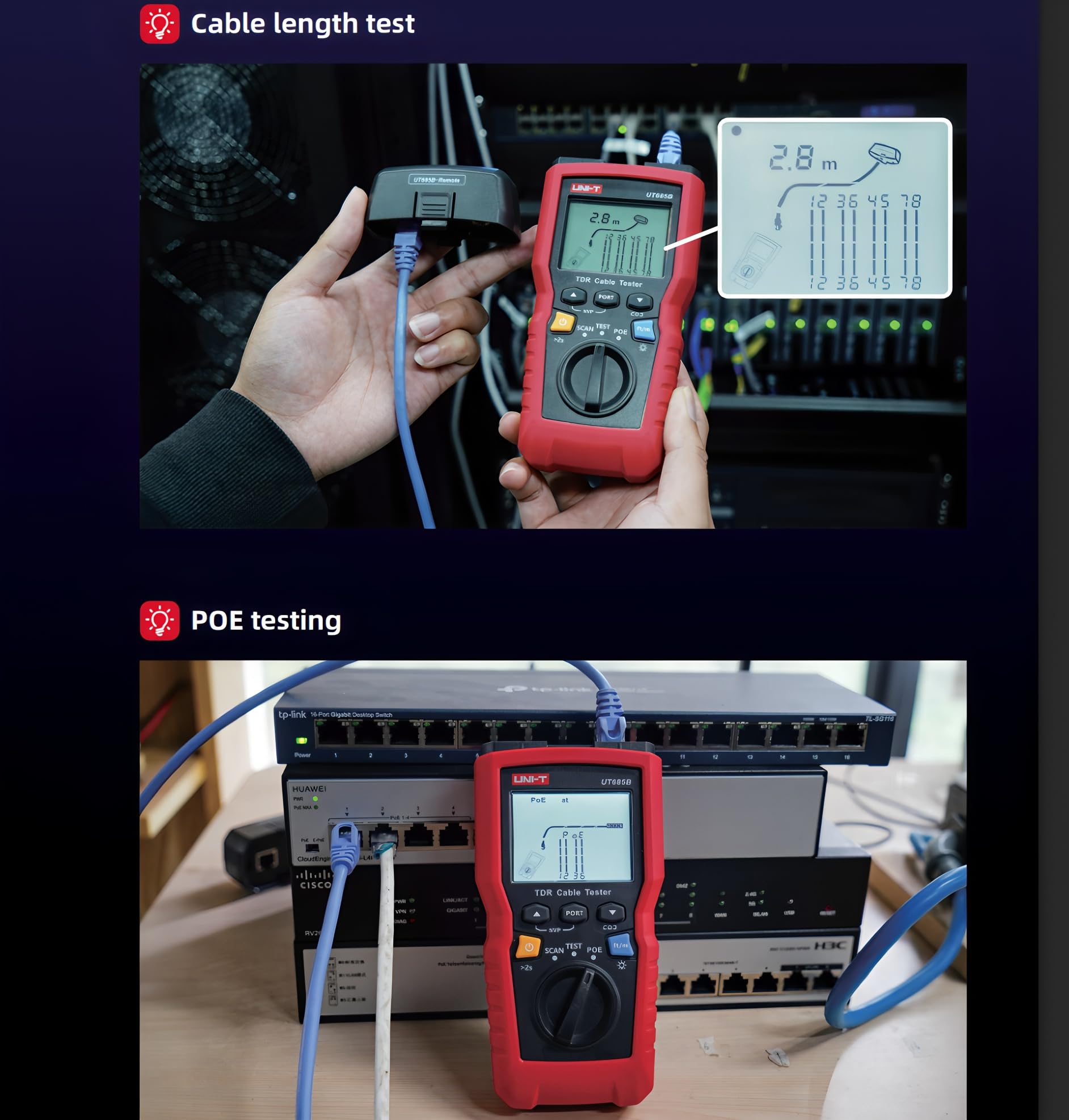 Kit testeur de câble TDR UNI-T UT685A – Solution tout-en-un de localisation des défauts réseau avec cartographie des câbles et détection PoE