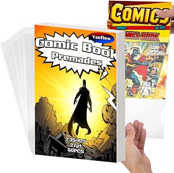 50 Pack Comic Book Bags and Boards Set 7.25x10.5 Inch Self-Sealing Bags with Archival Boards for Long-Term Storage & Protection