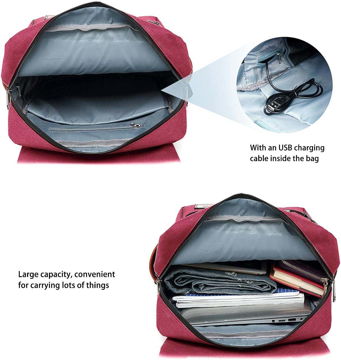 Unisex Business Laptop Backpack College Student School Bag Travel Rucksack Daypack with USB Charging Port Red - Image 6