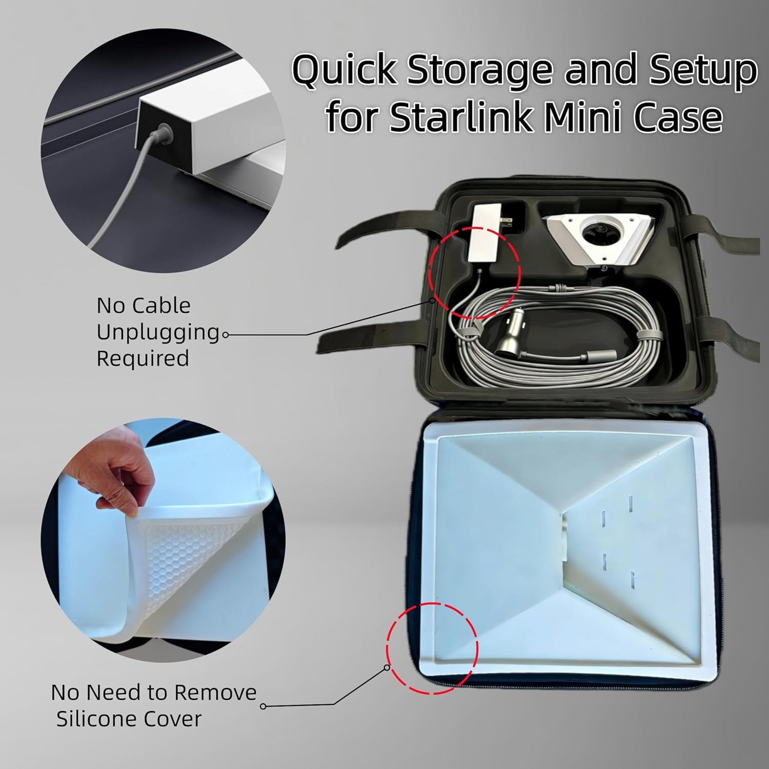 Starlink Mini Case with Silicone Cover & Reflective Stickers - EVA Hard Case for Starlink Mini Dish, Battery, Mount & Cables - Portable Waterproof Travel Bag for Outdoor, RV, Camping - Image 3