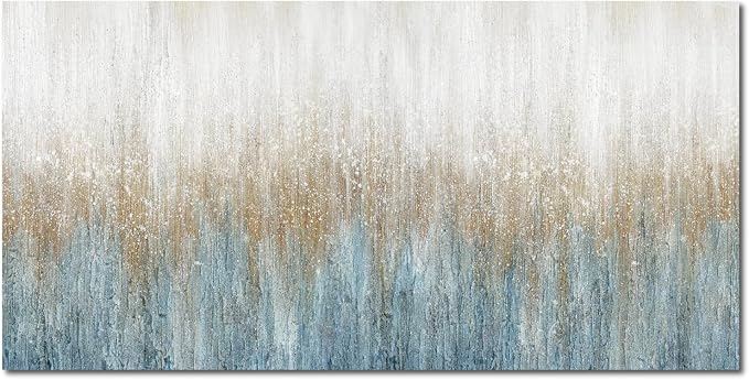TRAIN2 ART Abstract Wall Art Modern Paintings Wall Decor 20" x 40" Blue Gold and White Large Artwork for Living Room Bedroom Kitchen Office