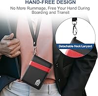 Vista 3 de ELASND Soporte para pasaporte para viaje con cordón para el cuello, funda de pasaporte con bolígrafo, cartera de pasaporte con bloqueo RFID