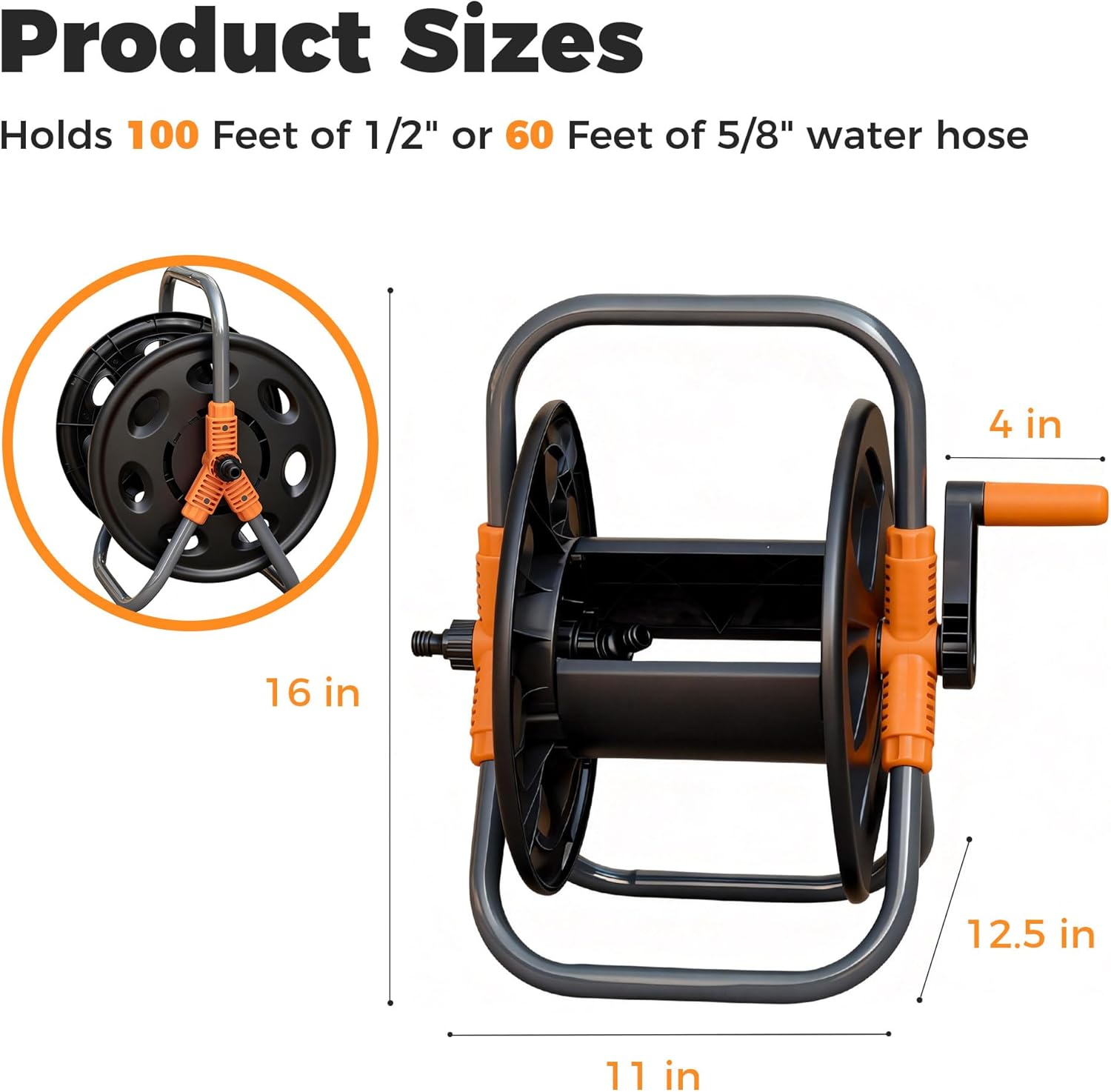 garden water hose reel cart, holds up to 50-80 feet of 5/8-inch hose, portable hose holder for convenient hose storage and watering