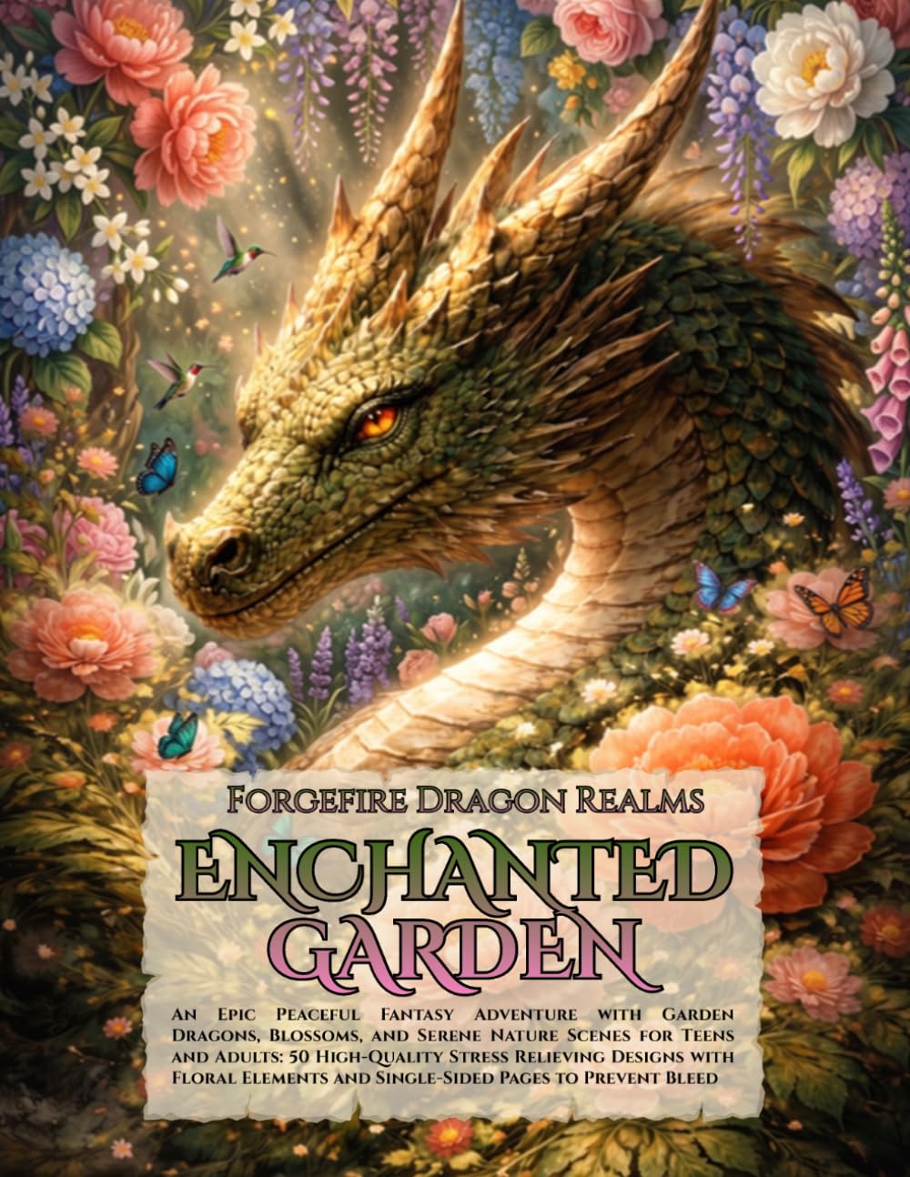 Forgefire Dragon Realms: Enchanted Garden: An Epic Peaceful Fantasy Adventure with Garden Creatures, Blossoms, and Serene Nature Scenes for Teens and ... with Floral Elements and Single-Sided Pages