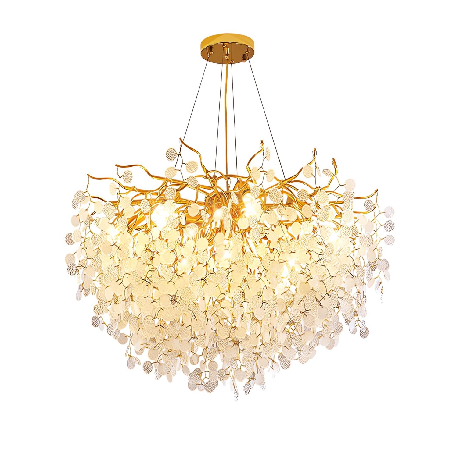 KXEcoLife Modern Tree Branches Crystal Chandeliers, Luxury Raindrop Pendant Light Fixture, High Ceiling Hanging for Dining Room Bedroom Living Entryway,Round 23.6"