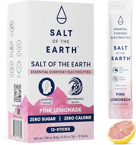Salt of The Earth Electrolito de alta calidad sin azúcar Hecho con sal rosa del Himalaya Paquetes de polvo de hidratación Ingredientes premium