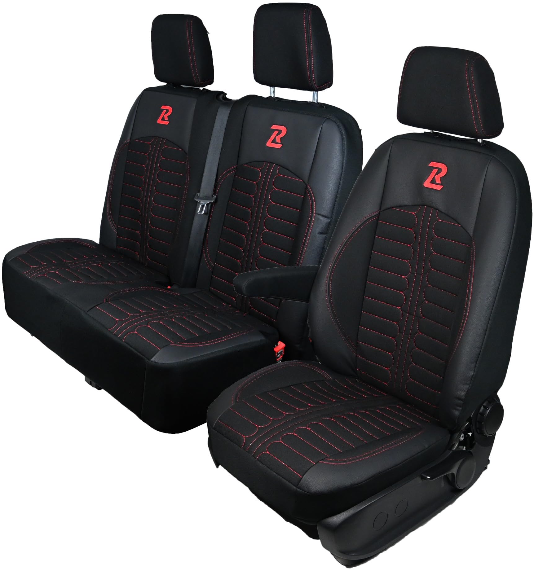 LUCARO Coprisedili auto per Mercedes Sprinter 3 dal 2018 – Set di coprisedili 1 + 2 – Coprisedili auto nero rosso – Mercedes Sprinter – Coprisedili per Mercedes Sprinter