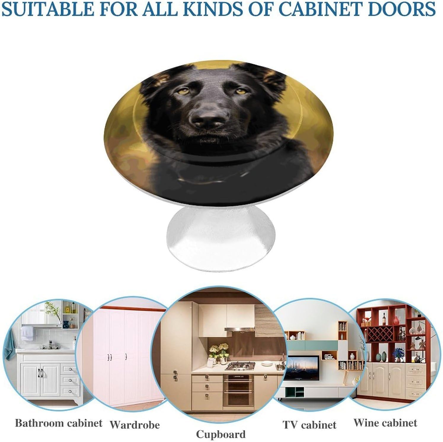 Cabinet Handles Round Drawer Pulls Black German Shepherd Dog Dresser Knobs for Cabinets and Drawers Handle Kitchen Cabinet Pulls for Bathroom Cupboard Drawers Cabinet Pulls for Kitchen Door