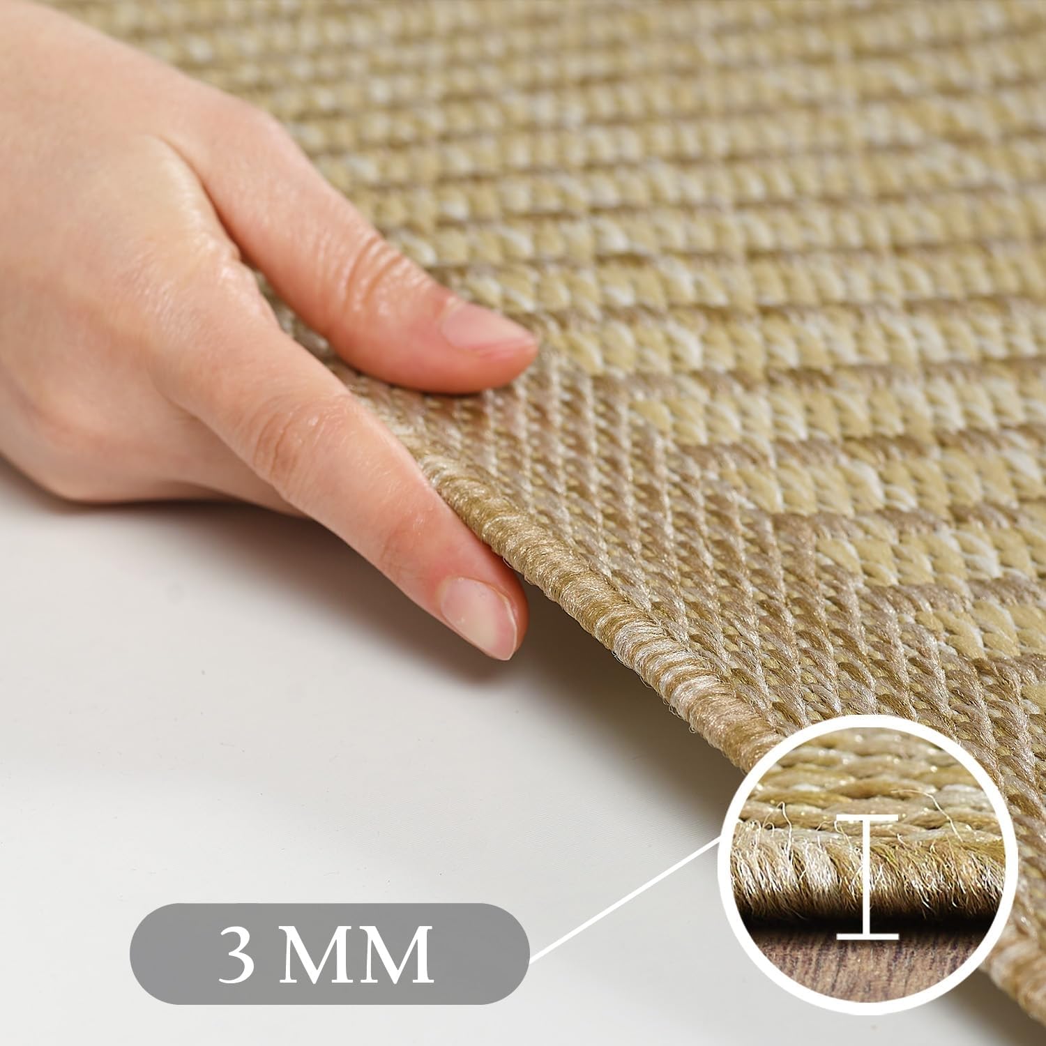 SIMPEX Tapis intérieur extérieur 80x150 cm Coureur Beige Lavable imperméable Tissage Plat pour Couloir entrée Balcon terrasse Jardin et Cuisine