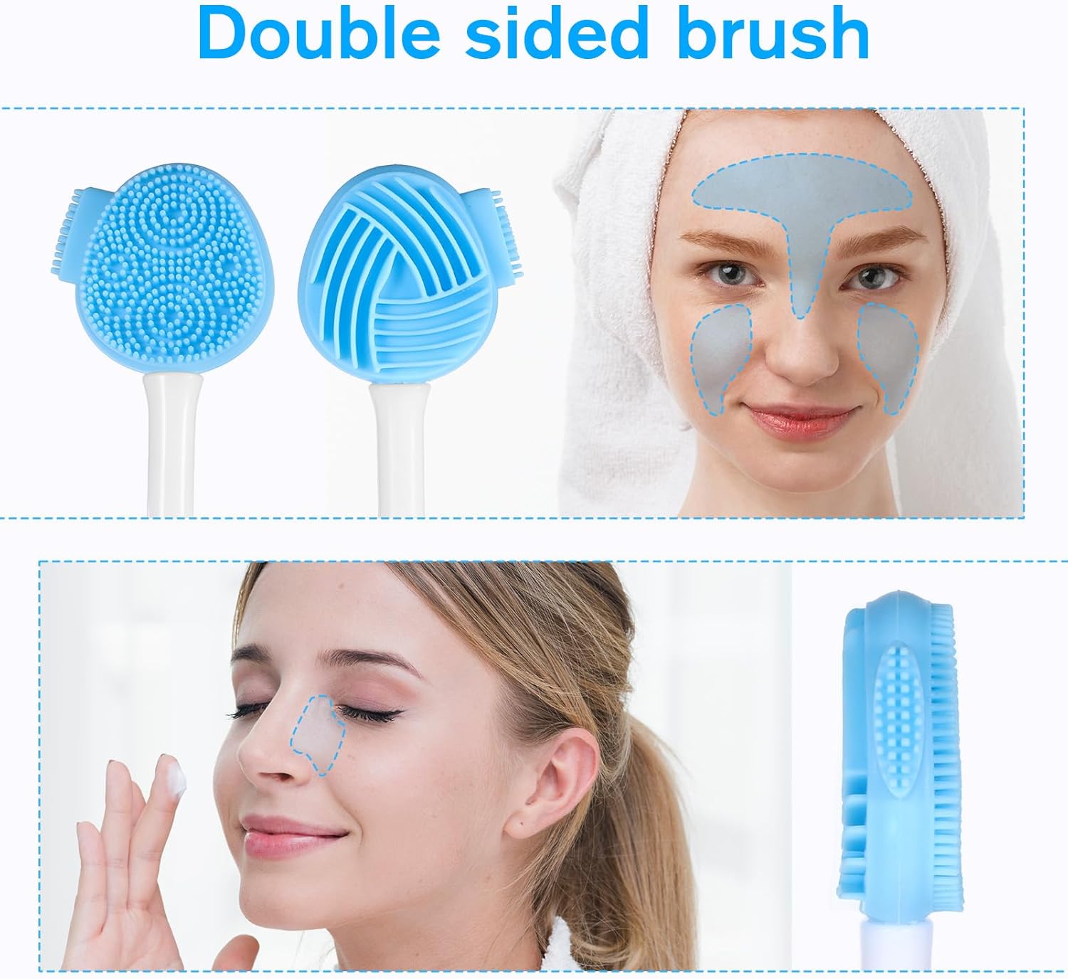 Silicone Face Scrubber, Blue Cleansing Face Scrubber Facial Mask Brush Exfoliating Lip Brush Facial Cleansing Brushes Faces Exfoliator Scrubbers Skin Care Tool for Women Removal Blackheads Whiteheads - Image 5