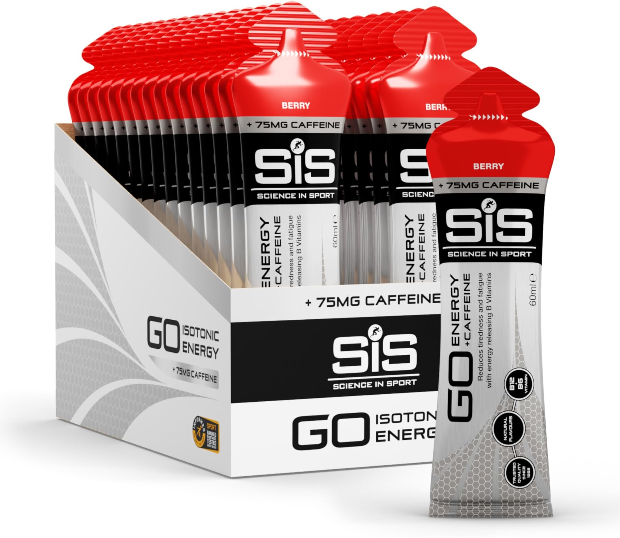 Science in Sport Go Isotonic Energy Gel with Caffeine, Berry, 60 ml, Pack of 30