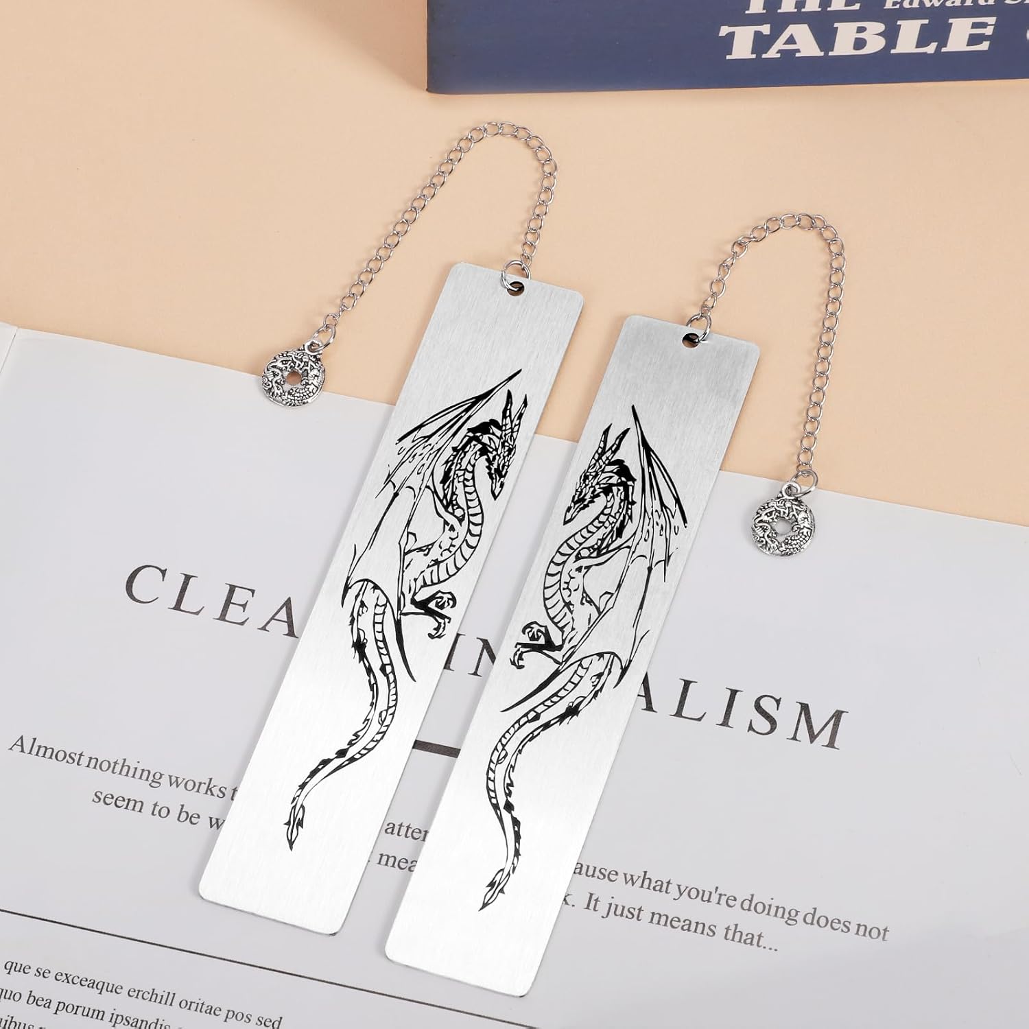 2Pcs Dragon Bookmark Gift for Men or Boy, Cool Bookmarks, Book Marks for Adults and Kids, Fantasy Gifts for Men(Style A) - Image 2