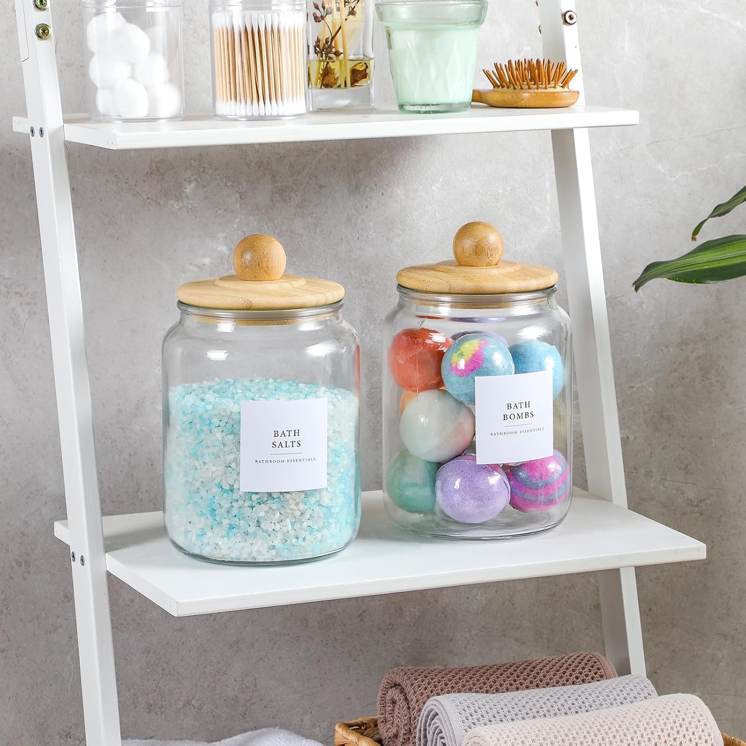 4 Pack Glass Jars with Bamboo Lids and Labels, Glass Containers for Laundry Room Organization and Storage, Half Gallon Airtight Glass jars Holder for Laundry Detergent, Pods, Scent Booster Beads