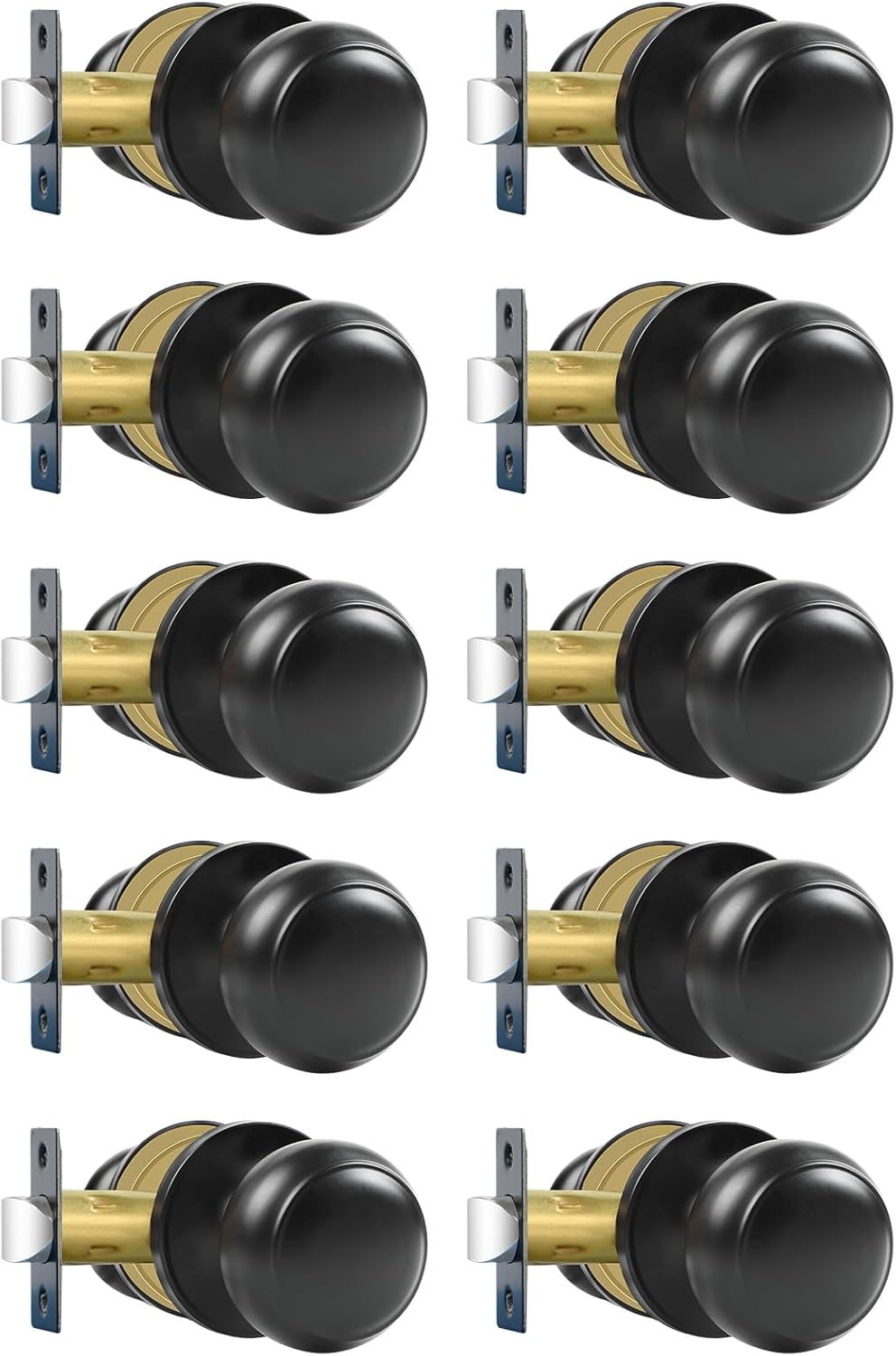 Passage Door Knobs, 10 Pack Matte Black Door Knobs, for Hallway & Closet Non-Locking Interior Round Door Handles Keyless Reversible for Left Right Handed Doors