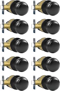 RAZCC Passage Door Knobs, 10 Pack Matte Black Door Knobs with Lock,Hallway and Wardrobe Door Knob Interior Keyless Locksets, Round Door Handles Reversible for Left Right Handed Doors