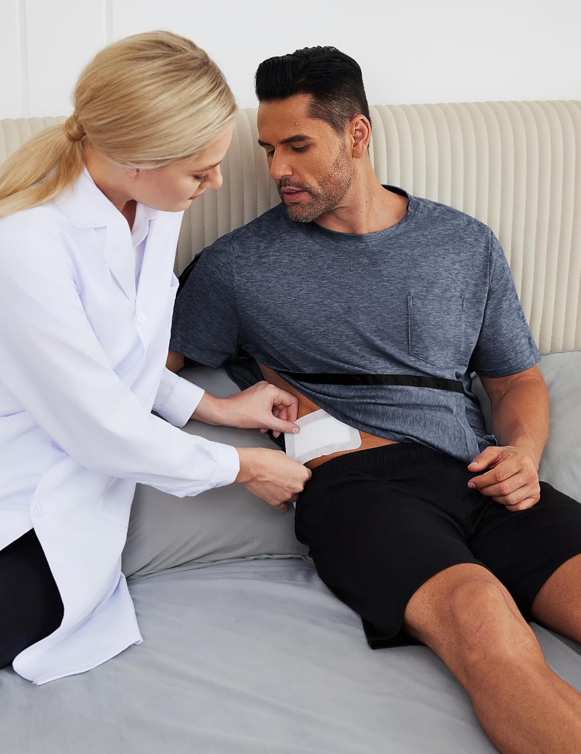 Deyeek Men's Post Shoulder Surgery Shirts Recovery Tear Away Short Sleeve Full Open Side Snap Adaptive Chemo Clothing - Image 2