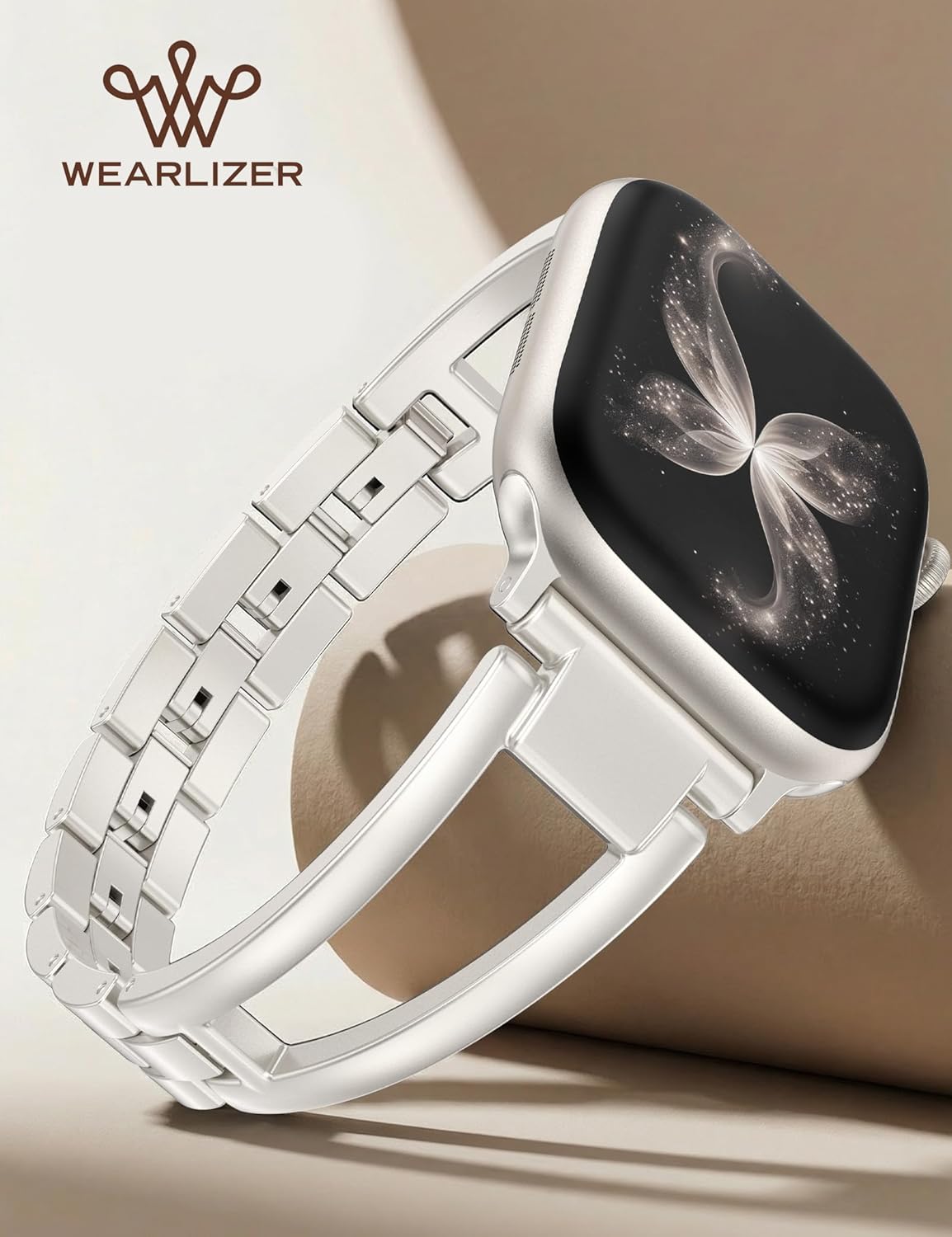 Wearlizer Compatible with Apple Watch Band 42/46/38/40/41/44/45/49mm Women, Dressy Fancy Stainless Steel Metal Strap Pretty Slim Designer Bracelet for iWatch Series 11 10 9 8 7 6 5 4 SE/Ultra 3 2 1