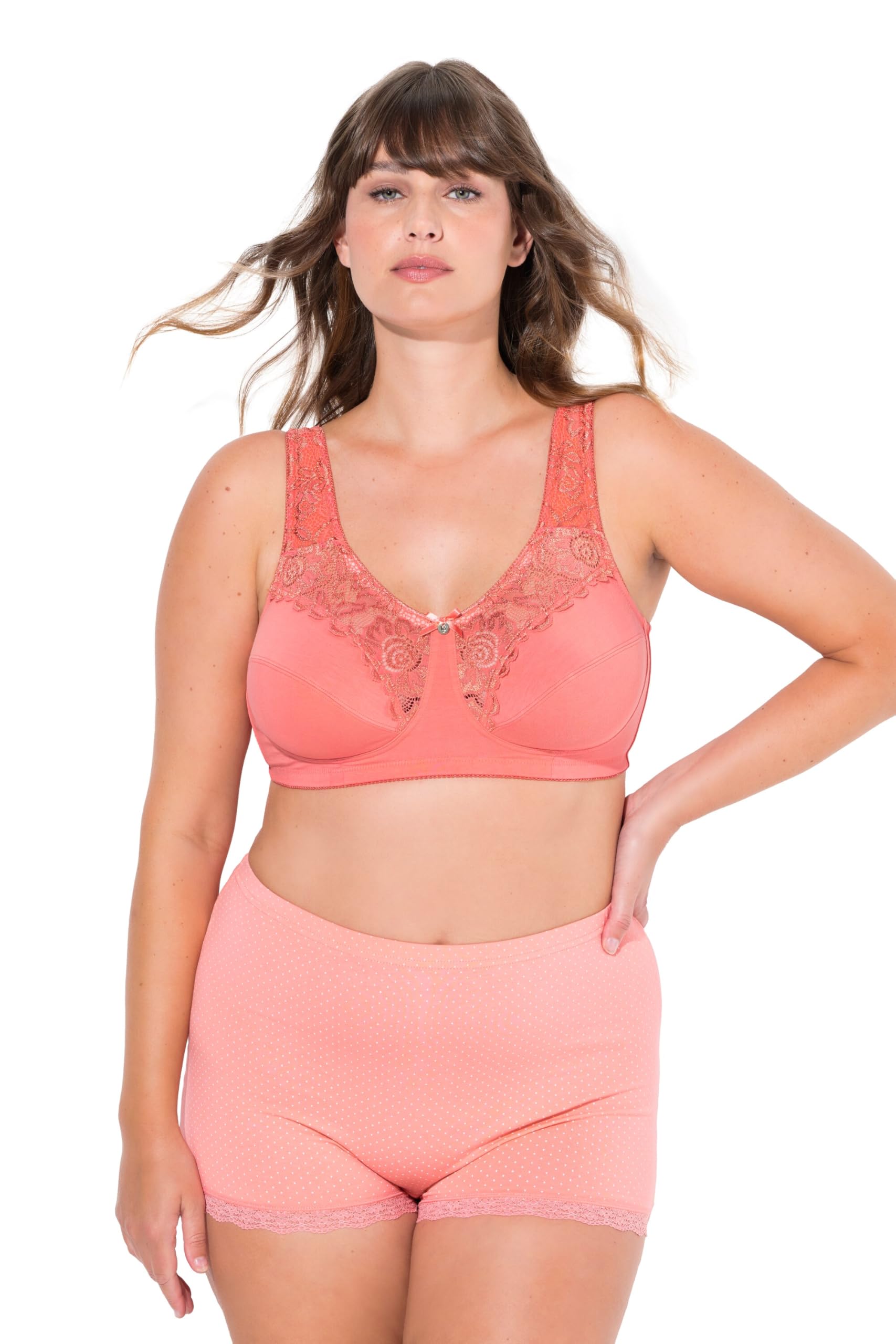 Ulla Popken Women's Relief Kelly Lace Without Underwire Cup C-e Bra Transparent, Coral, 38DD