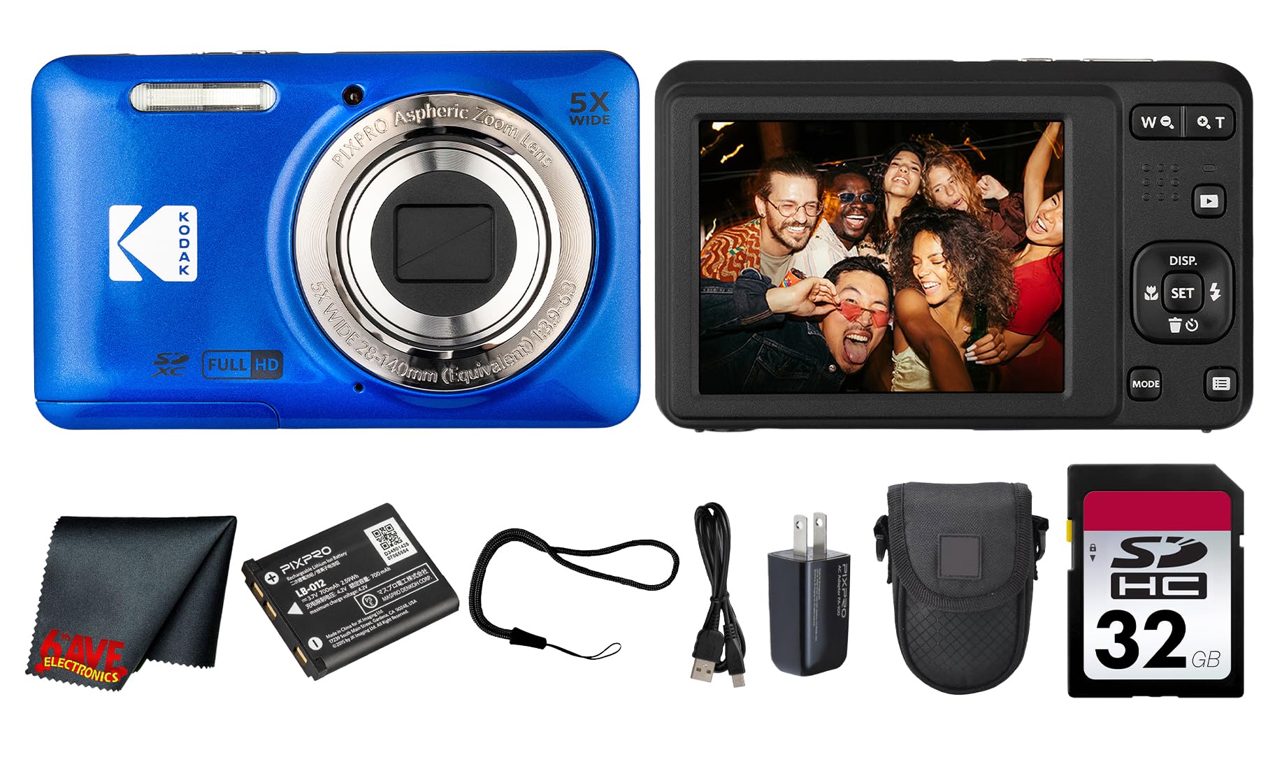 Kodak PIXPRO FZ55 Digital Camera (Blue) | 16MP Sensor, 5X Optical Zoom, 28mm Wide-Angle Lens & Full HD Video | Great for Travel & Beginner Photography (FZ55BL) + 32GB Card + Case + Cleaning Cloth-picture-11