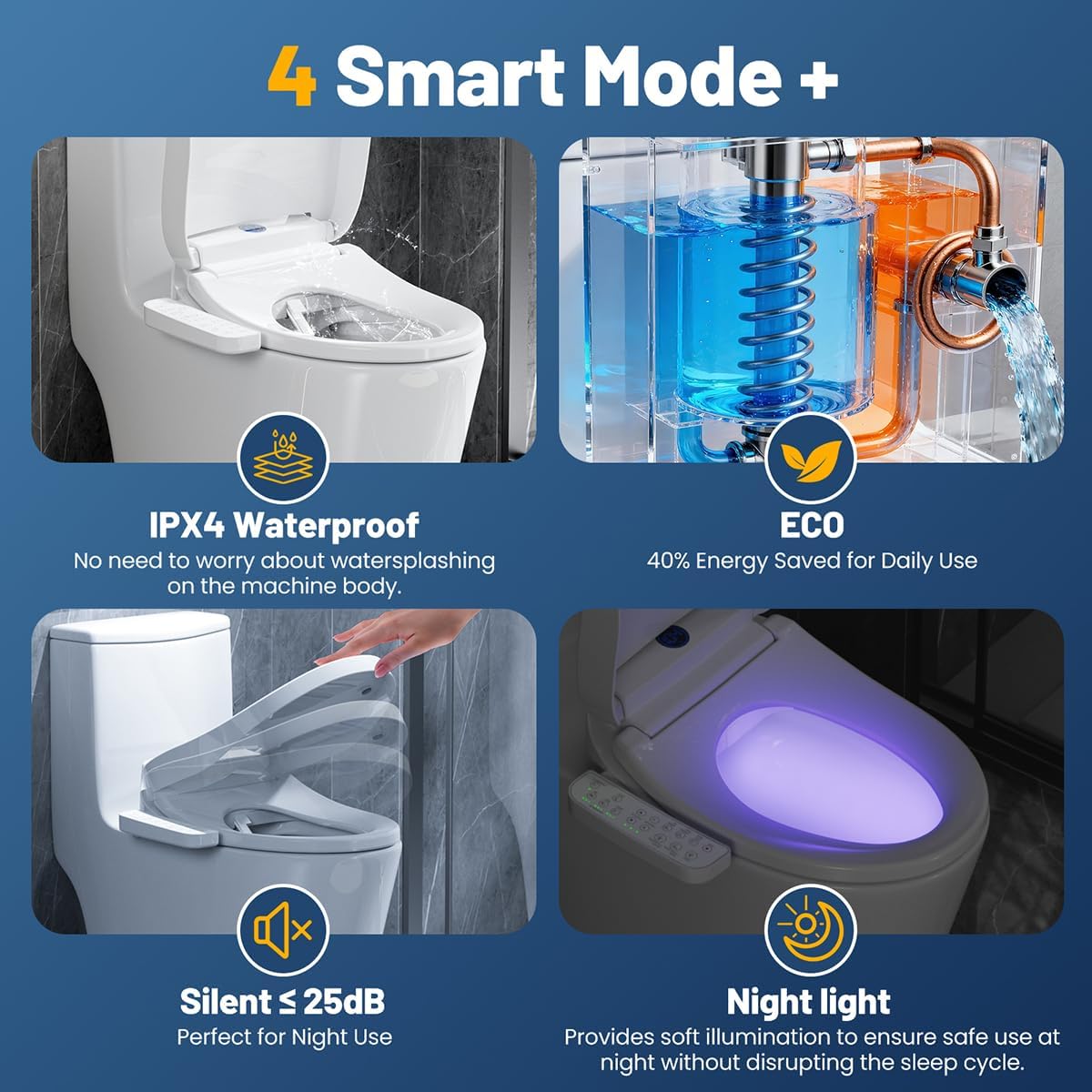 GAICOM Electric Bidet Toilet Seat Elongated, Instant Warm Water, Heated Seat & Warm Air Dryer, Self-Cleaning Nozzle, Side Control Panel, Night Light, Soft Close, Easy Installation